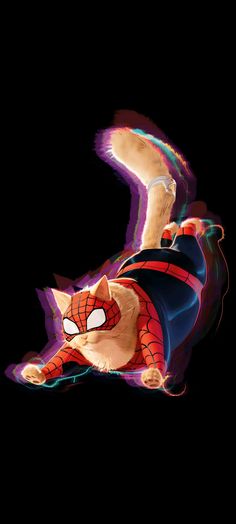 a cat is flying in the air with a spider - man costume on