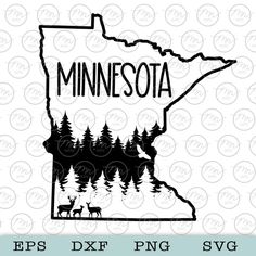 minnesota state outline with trees and deer