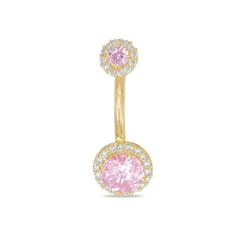 Whether you're a unicorn lover, a candy floss enthusiast, or just someone who knows pink is a power color, this pink and white CZ belly ring is your secret weapon. Made in responsibly sourced 10K solid yellow gold for everyday wear.Stone: Cubic ZirconiaStone Size: 6 mm, 4 mm, 1 mmGauge: 14Tube Length: 3/8"Fits belly button piercings. Cute Belly Rings, Belly Button Piercing Jewelry, Belly Piercing Jewelry, Belly Button Jewelry, Belly Jewelry, Body Jewelry Piercing, Belly Button Ring, Jewelry Accessories Ideas, Belly Button Piercing