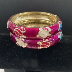 Beautiful Purple Enamel Hinged Clamper Bracelets With Enameled Turtles By Jiu Long Xing. Absolutely Gorgeous. Approx Diameter 3 Inches. Excellent Condition. Never Worn. Great Gift Idea. 10 Different Types Of Fashion Styles, Tat Rings, Actual Y2k, Gemstone Wrap Bracelet, Crystal Spikes, Multicolor Bracelet, Funky Accessories, Cultural Fashion, Modern Bracelets