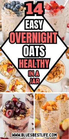 A collection of overnight oat recipes in a jar. Make Overnight Oats, Quick Oats Recipes Breakfast, Quick Oats Recipes, Oatmeal Ideas, Oats For Breakfast, Best Overnight Oats Recipe