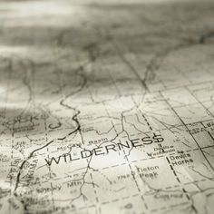 a close up view of a map with the word wilderness on it's side