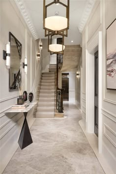 Foyer Tile, Beauty Shop Decor, White Travertine, Aesthetic Furniture, Entrance Halls, Hallway Flooring, Dining Room Sideboard, London Townhouse, Hallway Designs