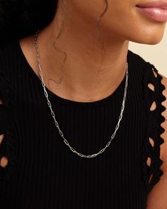 Dainty and delicate without compromising durability. our women's silver 3mm Paperclip necklace is a wardrobe essential, perfect for layering. Loved for its versatility, this necklace makes the perfect standalone piece and looks stunning layered. JAXXON 3mm Women's Paperclip Silver Chain | 18"/20" Paperclip Necklace, Silver Necklaces Women, Solid Gold Chains, Silver Coat, Silver Shop, Men's Rings, Pendant Bracelet, Chain Pendants, Paper Clip