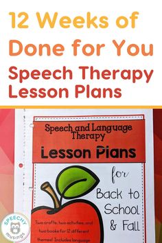 an orange and white poster with the words speech therapy lesson plans