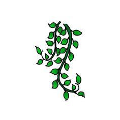 a drawing of a branch with green leaves