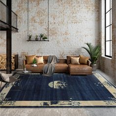 a living room filled with furniture and a large rug on top of a wooden floor