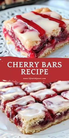 cherry bars on a plate with the title above it