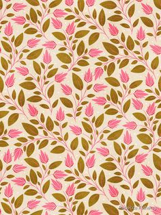 pink and green leaves on beige background