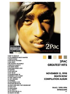 the poster for 2pac's greatest hits, november 13, 1989 compilation album