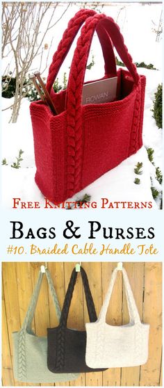 two bags and purses with text overlay that reads free knitting patterns bag & purse