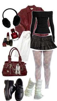 Fall outfit inspo red leather black off the shoulder cute cozy ideas Mary Jane Flats Outfit, Outfits With Mary Janes, Red Heels Outfit, Mary Jane Outfit, Mary Jane Shoes Outfit, Cozy Ideas, Flats Outfit, Next Fashion, Swaggy Outfits