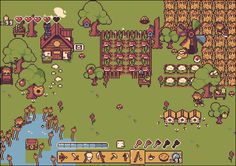 an old computer game with lots of trees and houses in the background, as well as buildings