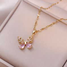 Material: Titanium Steel Fashion Element: Petals Style: Affordable luxury style Luxury Jwellary, Cute Accessories Aesthetic, Cute Gold Jewelry, Butterfly Jewelry Necklace, Stylish Jewelry Accessories, Pink Diamond Jewelry, Pretty Jewelry Necklaces, Fancy Jewellery Designs, Pink Accessories