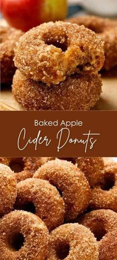 baked apple cider donuts with apples in the background