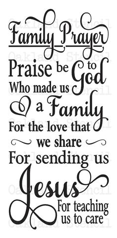 a black and white poster with the words family prayer