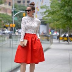 Never Worn Red Skirt For Fall Day Out, Elegant Red Skirt For Day Out, Trendy Red Skirt For Spring, Red Flared Skirt For Day Out, Trendy Red Skirt For Workwear, Trendy Red Skirt For Work, Red Midi Skirt For Day Out, Chic Red Skirt For Spring, Chic Red Skirt For Workwear