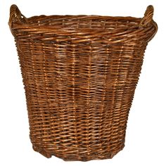 a brown wicker basket on a white background