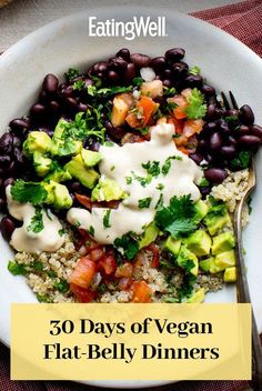 <p>While there isn't exactly one super food that will banish your belly fat forever, research shows foods containing certain nutrients certainly could help. Fiber-rich, gut-friendly foods like legumes, avocados, potatoes and berries could all help reduce visceral fat and opting for at least one vegan meal each day will assist you in ramping up your fiber intake with ease—along with complex carbs, healthy fats and other essential nutrients.</p>
  <p>Check out our 30-Day Vegan Flat-Belly Dinner Plan to help improve your overall health as well. You'll be pleased to find that tacos, pasta and baked potatoes are still on the menu! </p> Plant Based Diet Meals, Plant Based Diet Meal Plan, Flat Belly Foods, Vegetarian Meal Plan, Healthy Plant Based Recipes, Plant Based Diet Recipes, Plant Based Whole Foods, Vegan Meal Plans, Tasty Vegetarian Recipes