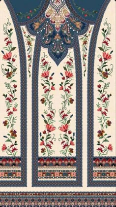 an intricately designed wall hanging with flowers and leaves on it's sides, in blue