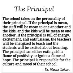 a poem written in black and white that says, the principals