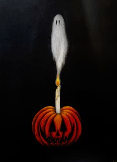 a painting of a ghost on top of a pumpkin