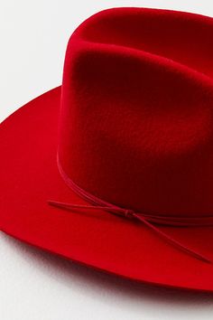 Top off your look in Western style with this felt cowboy hat. **Features:** Structured style, wool fabrication, dipped crown, upturned wide brim, suede band **Why We | Blaze Suede Tie Felt Cowboy Hat by Free People in Red Felt Cowboy Hat, Felt Cowboy Hats, Cowboy Hat, Boho Clothing, Western Style, Wide Brimmed, Boho Outfits, Western Fashion, Cowboy Hats