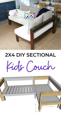 a couch and table are shown with the text, diy sectional kids'couch