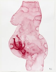 a drawing of a pregnant woman's stomach in pink watercolor on white paper