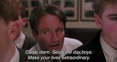 two men are talking to each other in front of a quote from the movie carpe diem seze the day boys