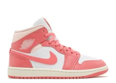 Wmns Air Jordan 1 Mid 'Strawberries And Cream' - Air Jordan - BQ6472 186 - white/sea coral/atmosphere/sail | Flight Club Cute Jordans, Wmns Air Jordan 1, Preppy Shoes, Jordan Shoes Retro, Jordan Retro 1, Womens Air Jordans, Sea Coral, Cute Nike Shoes, White Sea