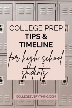 lockers with the words college prep tips and timeline for high school students