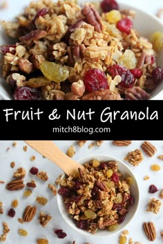 fruit and nut granola in a white bowl