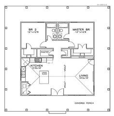 the floor plan for a two bedroom apartment with an attached kitchen and living room area