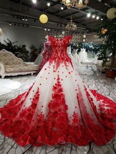 Shiny Wedding Dress, Red And White Wedding, Red Wedding Gowns, Red Ball Gowns, डिजाइनर कपड़े, Off The Shoulder Wedding Dress, Red And White Weddings, Wedding Dress A Line, Shoulder Wedding Dress