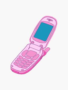 a pink and blue cell phone sitting on top of a white surface