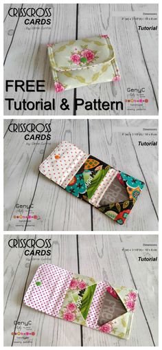 the instructions for how to make a wallet with fabric and buttons, including an applique