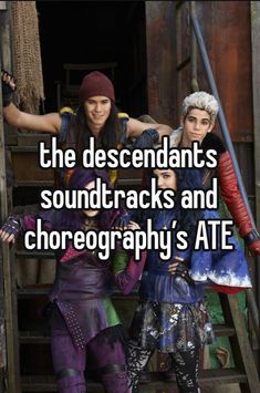 two women standing next to each other with the caption, the descendants sound tracks and