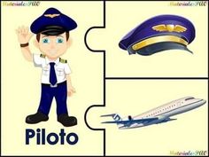 a puzzle with an airplane, pilot and hat on it's side as well as the word pilot