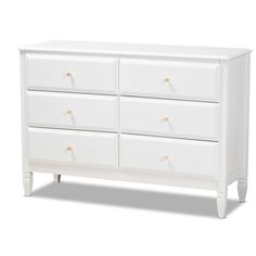 a white dresser with gold handles and drawers