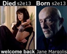 two pictures of people with different hair styles and words on them that say, welcome back jane margolis