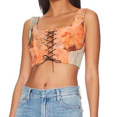 Superdown (From Revolve), Size Xs, Never Worn & Tags Still Attached Spring Cropped Nylon Top, Cropped Nylon Tops For Spring, Summer Cropped Nylon Top, Spring Nylon Tops, Casual Nylon Crop Top For Summer, Casual Nylon Crop Top, Lace Up Crop Top, Color Orange, Top Styles