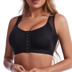 Compression Fitness Crop Bra Posture Corrector Bra, Running Sports Bra, Front Closure Bra, Crop Bra, Posture Corrector, Back Support, Vest Fashion, Wireless Bra, Black Sports Bra