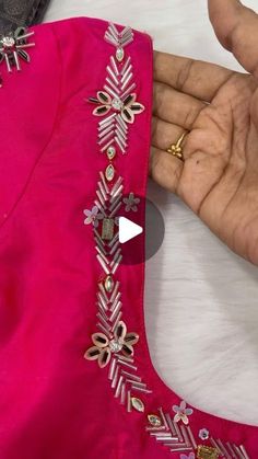 Hand Embroidery Designs On Blouse, Brooch Work Design For Blouse, Brooch Work Design, Half Sleeve Aari Work Blouse Design, Brooch Blouse Design, Broches For Blouse, Brooches Work For Blouse, Beads Work On Blouse Simple, Brooches Blouse Design Tutorial