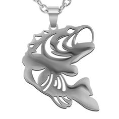 PRICES MAY VARY. 【Design】:This Largemouth Bass Necklace is perfect for fishing enthusiasts. It can be given as a gift to a loved one or friend who loves fishing, or as a prize in a fishing tournament. This is a new design from Wchama and Reod&Dvos, good luck catching bigger bass! 【Material】: Stainless Steel | Chain: Stainless Steel. The necklace will not turn black!!! 【Product Size】:Chain length: 58cm(22.8 inch) / Pendant length and width: 31mm×34mm(1.22×1.33 inch) / Weight: about 23g 【Unisex Gi Boys Necklace, Dinosaur Pendant, Fish Hook Necklace, Largemouth Bass, Fishing Gifts, Bass Fishing, Animal Jewelry, Stainless Steel Chain, Chains Jewelry