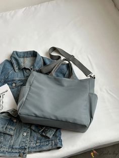 BirdinBag - Unisex Double Handle Minimalist Shopper Bag Minimalist Large Capacity Bags For On-the-go, Gray Large Capacity Satchel Shoulder Bag, Solid Color Rectangular Travel Bag, Rectangular Solid Color Travel Bag, Solid Color Double Handle Bags For On-the-go, Large Capacity Gray Tote Shoulder Bag, Rectangular Gray Hobo Bag For Daily Use, Trendy Solid Color Box Bag For Travel, Gray Rectangular Hobo Bag For Daily Use