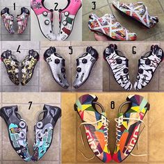 the different types of shoes are shown in multiple pictures, including one for women and one for men