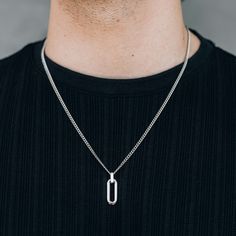 Silver Oval Pendant Necklace 3mm Curb Chain For Men or Women - Boutique Wear RENN - Pendant necklace Masculine Jewelry Necklaces, Masculine Necklace, Masculine Jewelry, Timeless Necklace, Oval Pendant Necklace, Chain For Men, Quiet Luxury, Stainless Steel Pendant, Oval Pendant