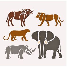 an elephant and other animals are shown in different colors