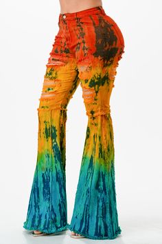 Tie dye flare denim pants, Super stretch premium denim, Ripped jeans, Hand made special tie dye SIZE+FIT -FRONT RISE: 11 1/2" / INSEAM: 34" / BOTTOM OPENING:32"-S(5/7), M(9/11), L(13/15), XL(15/17) Model Measurements View Size on Model S Height 5'7" Bust 34" Waist 27" Hips 37.5 Rainbowcore Fashion, Tye Dye Jeans, Chanel Clothes, Jean Trousers, Dye Jeans, Purple Candy, Tie Dye Jeans, Sweet Clothes, Tie Dye Techniques